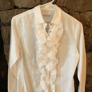 White button down blouse with ruffles
